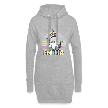 Emilia Name Mignon Licorne Arc-en-ciel Prénom - Sweat-shirt à capuche long Femme - gris chiné - Devant