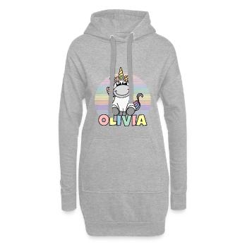 Nom de la licorne Olivia - Sweat-shirt à capuche long Femme - gris chiné - Devant