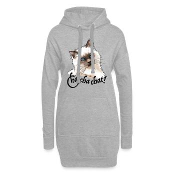 chat birman "Cha cha chat" (texte noir). - Sweat-shirt à capuche long Femme - gris chiné - Devant