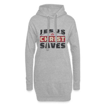 Jésus-Christ sauve une chemise pour dames et messieurs - Sweat-shirt à capuche long Femme - gris chiné - Devant