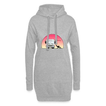 Klassisches Wohnmobil am Sonnenuntergang - Inhaber, der heraus sitzt - Hoodie-Kleid - Grau meliert - Vorne