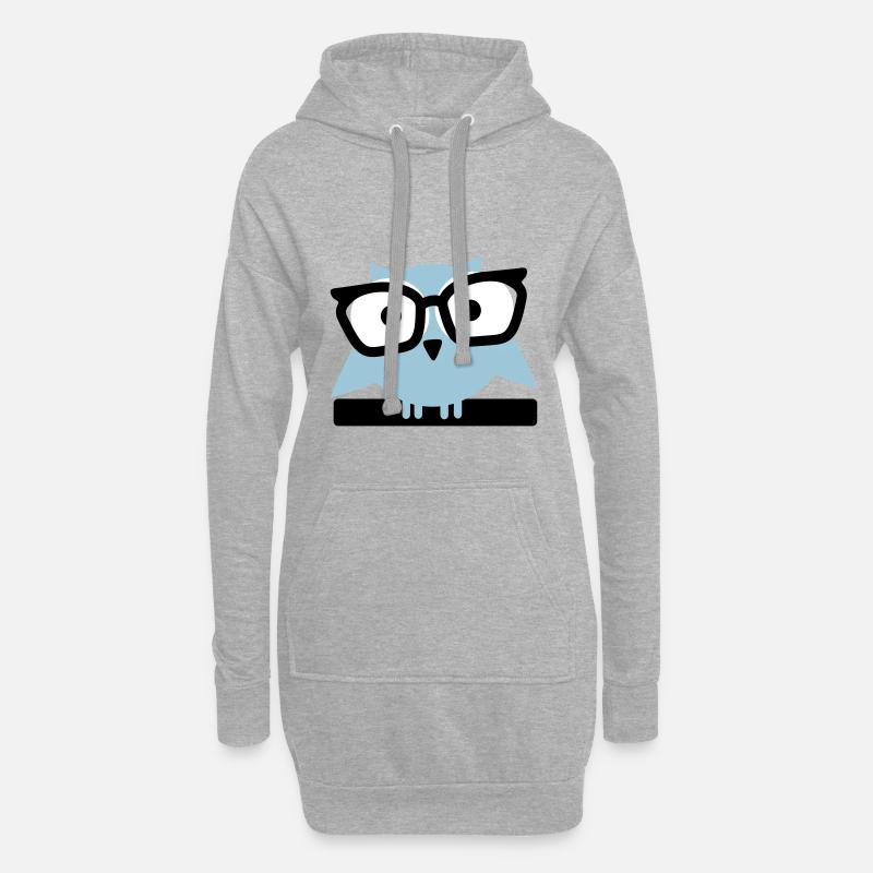 Eule mit Brille - Hoodie-Kleid - Grau meliert