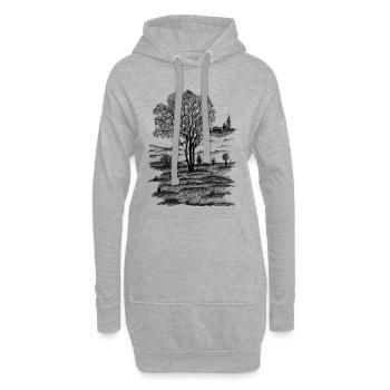 Encre de dessin de nature paysage - Sweat-shirt à capuche long Femme - gris chiné - Devant