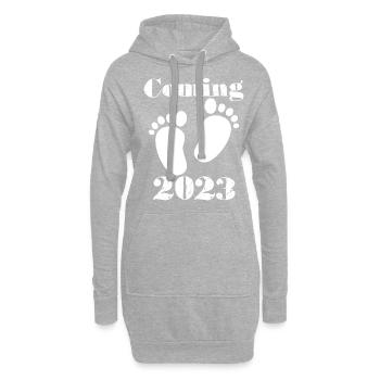 Bébé arrive 2023, Grossesse Enceinte - Sweat-shirt à capuche long Femme - gris chiné - Devant