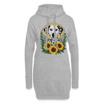 Süßer Dalmatiner mit Sonnenblumen und Flieder - Hoodie-Kleid - Grau meliert - Vorne