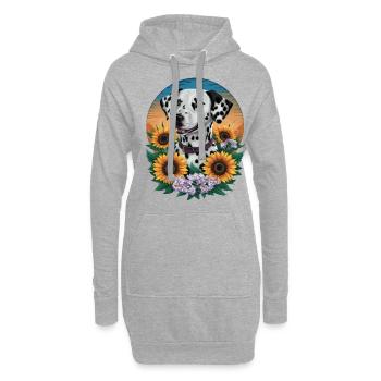 Süßer Dalmatiner mit Sonnenblumen und Flieder - Hoodie-Kleid - Grau meliert - Vorne