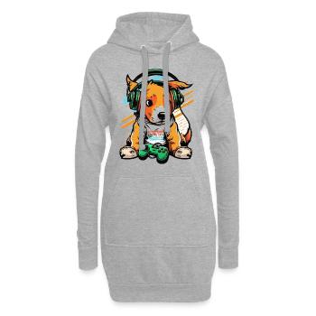 Gaming-Welpe - Hoodie-Kleid - Grau meliert - Vorne