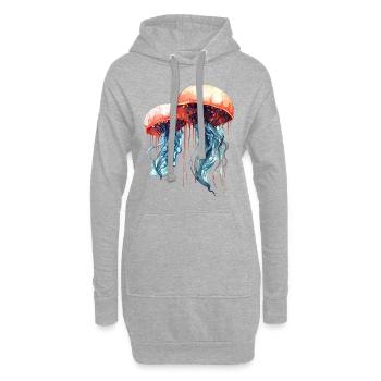 Illustration de méduse aquarelle bleu rose - Sweat-shirt à capuche long Femme - gris chiné - Devant