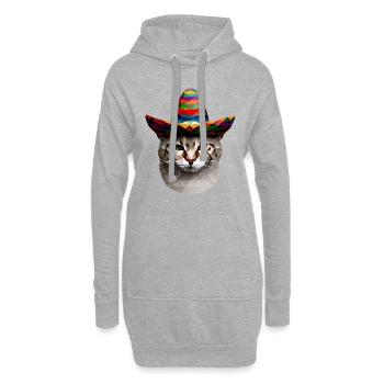 Chat polygonal avec chapeau mexicain et - Sweat-shirt à capuche long Femme - gris chiné - Devant