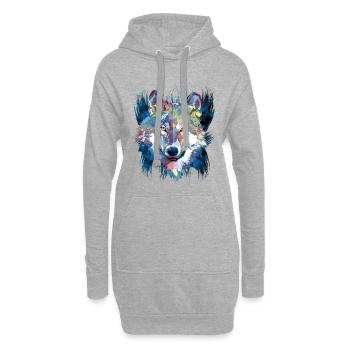 Polygon Wolf - Beau loup gris en bleu - Sweat-shirt à capuche long Femme - gris chiné - Devant