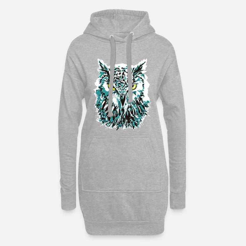 Bunte Eule - Eulenkopf - Kauz - Farbenfrohe Eule - Hoodie-Kleid - Grau meliert