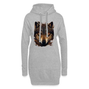 Wolfsblick im Herbstwald - Hoodie-Kleid - Grau meliert - Vorne