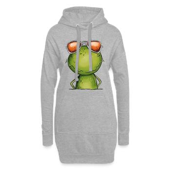 Cooler Frosch Mit Brille - Hoodie-Kleid - Grau meliert - Vorne