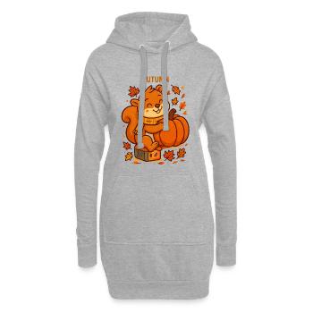 Automne Joie Écureuil avec Citrouille Automne - Sweat-shirt à capuche long Femme - gris chiné - Devant