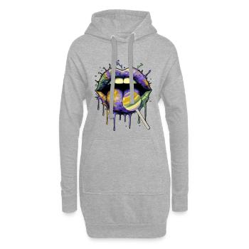 Bunte Pop-Art Lippen & Lolli - Hoodie-Kleid - Grau meliert - Vorne