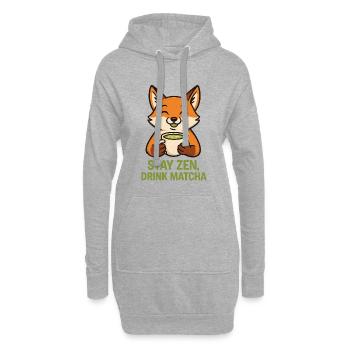 Zen-Fuchs trinkt Matcha - Hoodie-Kleid - Grau meliert - Vorne