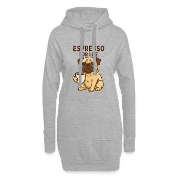 Espresso-Pug: Kaffee-Liebe - Hoodie-Kleid - Grau meliert - Vorne