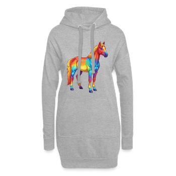 Buntes Pferderegenbogen-Pop-Art-Aquarell - Hoodie-Kleid - Grau meliert - Vorne