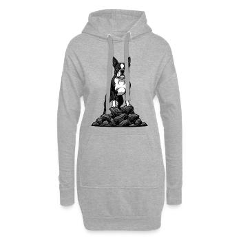 Chien Boston Terrier sur Rocher Portrait Tuxedo - Sweat-shirt à capuche long Femme - gris chiné - Devant