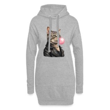 Coole Katze mit Lederjacke - Hoodie-Kleid - Grau meliert - Vorne
