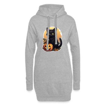 Chat noir d’Halloween en feuillage avec citrouille - Sweat-shirt à capuche long Femme - gris chiné - Devant