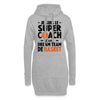 Je Suis Le Super Coach D'une Dream Team De Basket - Sweat-shirt à capuche long Femme - gris chiné - Devant