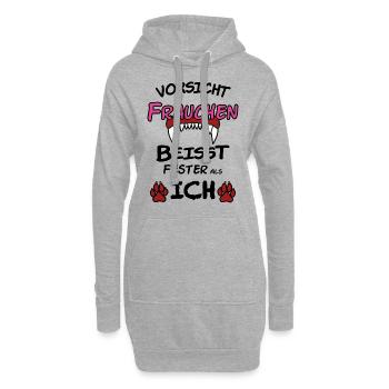 Frauchen Hund Vorsicht beisst - Hoodie-Kleid - Grau meliert - Vorne