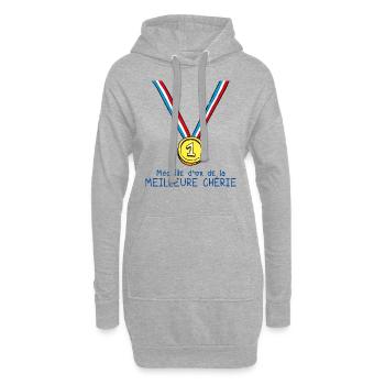 T-shirt Médaille d'or de la meilleure chérie - Sweat-shirt à capuche long Femme - gris chiné - Devant
