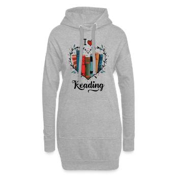 J’aime les livres Bookworm Coeur - Sweat-shirt à capuche long Femme - gris chiné - Devant