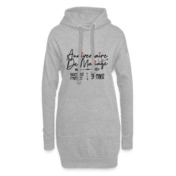 Anniversaire de mariage 9 ans - Noces de Faïence - Sweat-shirt à capuche long Femme - gris chiné - Devant