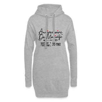 Anniversaire de mariage 20 ans Noces de Porcelaine - Sweat-shirt à capuche long Femme - gris chiné - Devant