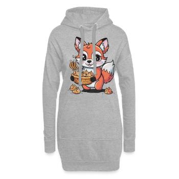 Cartoon Kawaii Fuchs mit gefüllten Teigtaschen - Hoodie-Kleid - Grau meliert - Vorne