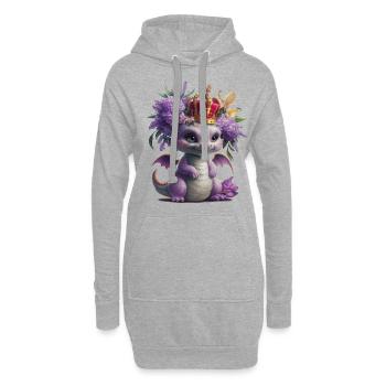Dragon avec couronne et fleurs colorées - Sweat-shirt à capuche long Femme - gris chiné - Devant