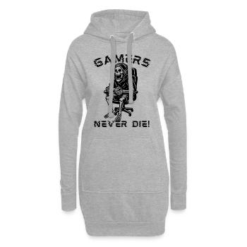 Gamers Never Die – Zocker Skelett Design - Hoodie-Kleid - Grau meliert - Vorne