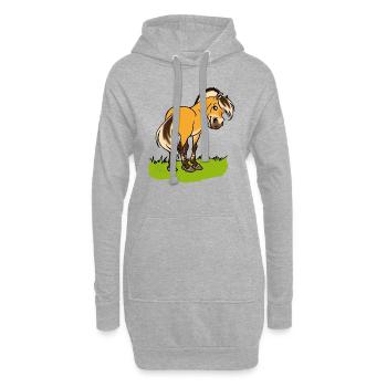 Lächelndes Fjord-Pferd - Hoodie-Kleid - Grau meliert - Vorne