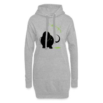 Schwarzer Elefant mit grüner Farbe - Hoodie-Kleid - Grau meliert - Vorne