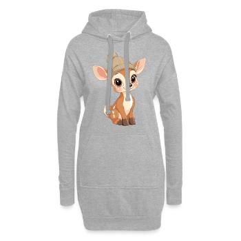 cerf mignon mignon bébé enfants animal fauve dessin animé - Sweat-shirt à capuche long Femme - gris chiné - Devant