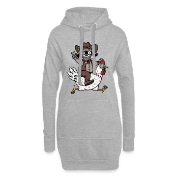 raton laveur fou et poulet fou - Sweat-shirt à capuche long Femme - gris chiné - Devant