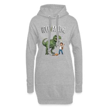 Urlaubzeit Dino und Schulkind - Hoodie-Kleid - Grau meliert - Vorne