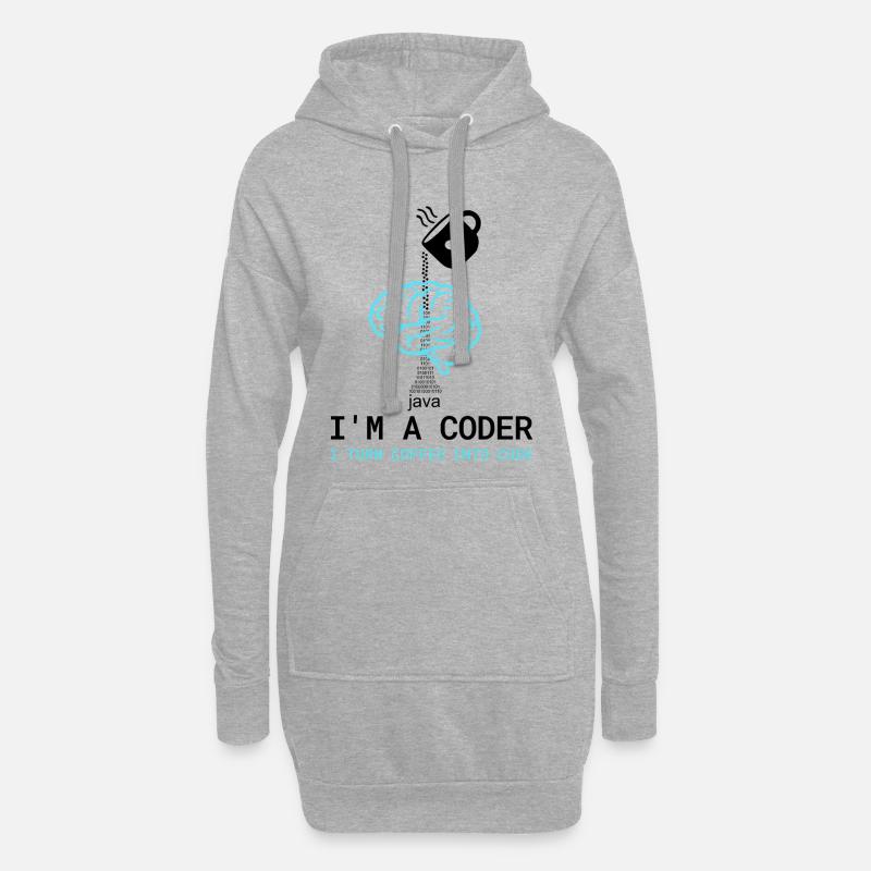 Coder T-Shirt: Coffee into Code – Nerdy Programmie - Hoodie-Kleid - Grau meliert
