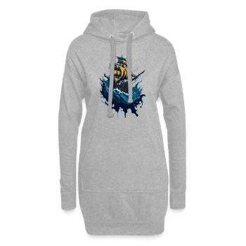 Piratenschiff in stürmischer See - Hoodie-Kleid - Grau meliert - Vorne