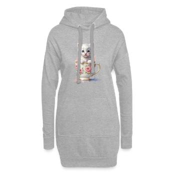 Adorable chaton dans une tasse à thé - Animal mignon - Sweat-shirt à capuche long Femme - gris chiné - Devant