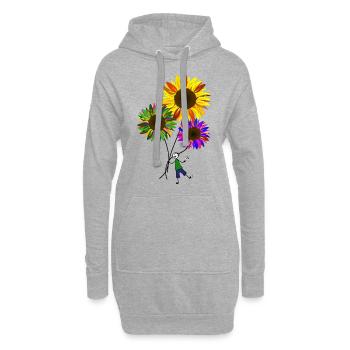 Sonnenblume Strichmännchen Blumen Garten - Hoodie-Kleid - Grau meliert - Vorne