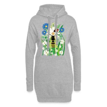 25 Fleurs Abeille Coccinelle prairie - Sweat-shirt à capuche long Femme - gris chiné - Devant
