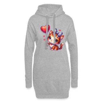 Chat volant avec des ballons chats mignons - Sweat-shirt à capuche long Femme - gris chiné - Devant