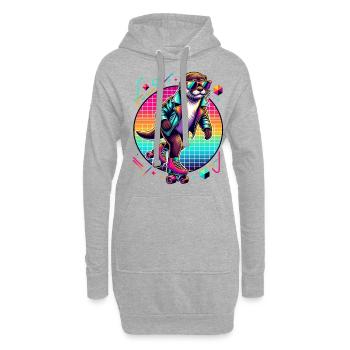 Loutre cool sur patins à roulettes avec lunettes de soleil - Sweat-shirt à capuche long Femme - gris chiné - Devant