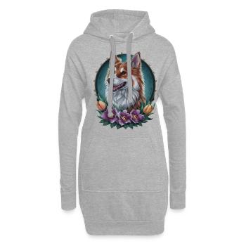 Chien d’élan norvégien avec tulipes et fleurs - Sweat-shirt à capuche long Femme - gris chiné - Devant