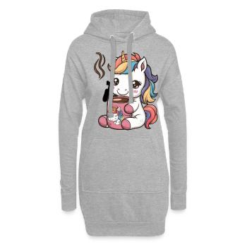 Licorne kawaii buvant du cacao - Sweat-shirt à capuche long Femme - gris chiné - Devant
