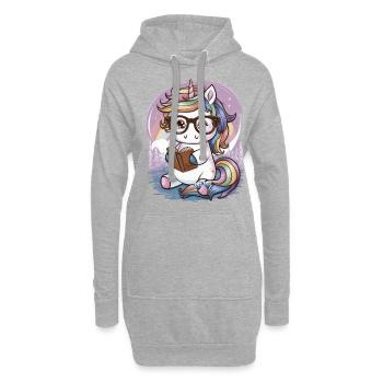 Kawaii Einhorn mit Brille und Buch - Hoodie-Kleid - Grau meliert - Vorne