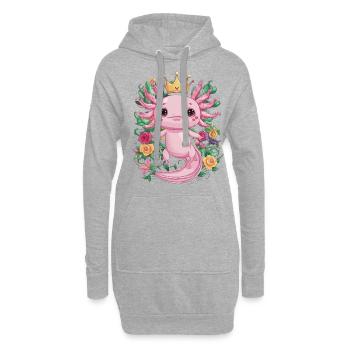Königlicher Kawaii Axolotl mit Krone und Rosen - Hoodie-Kleid - Grau meliert - Vorne